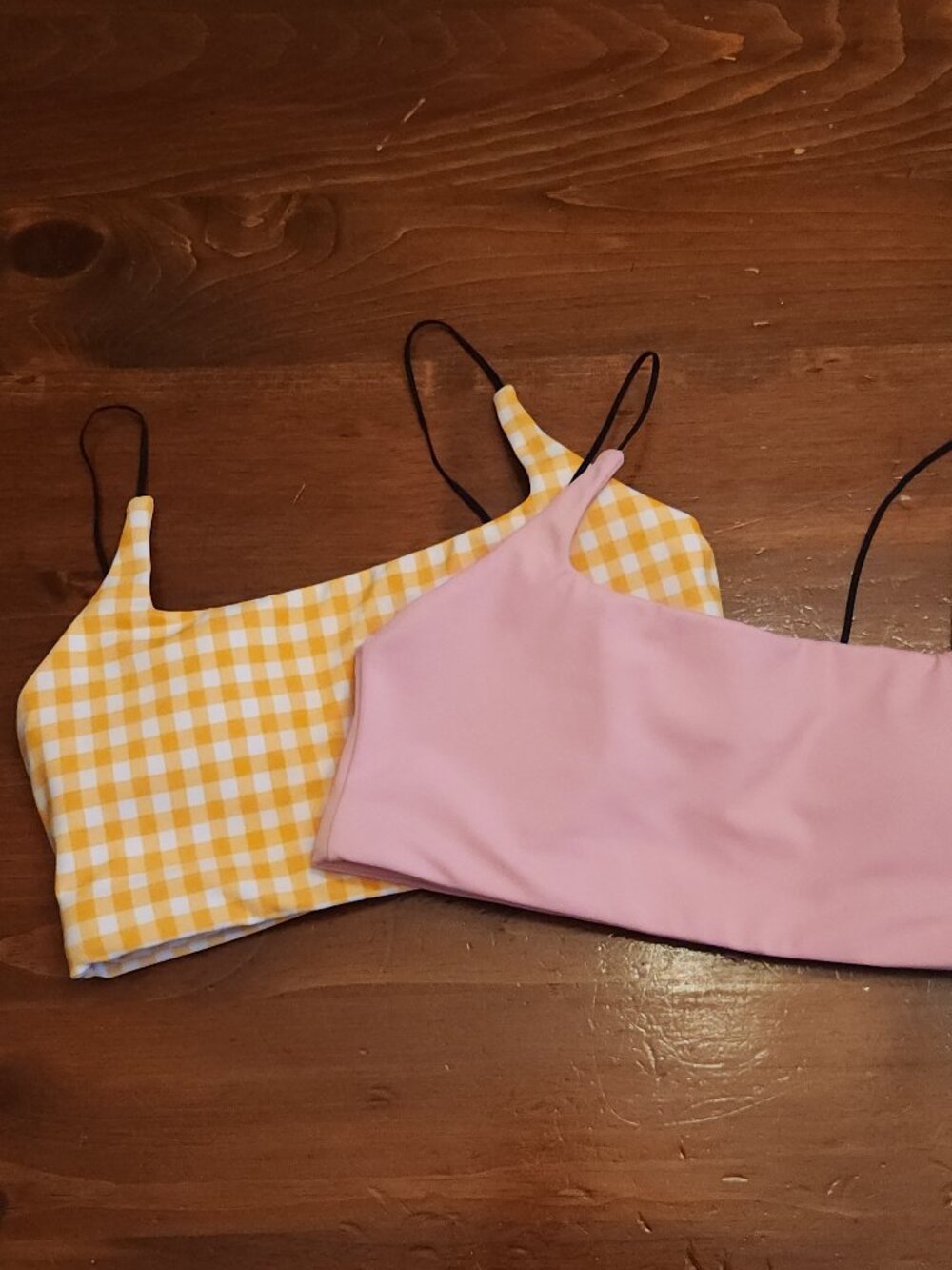 ALLFENIX Lot of (2) Sports Bra in Yellow Gingham & Pink Workout Yoga Women's S